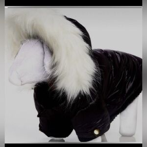 New Henri Bendel Puppy Quilted Puffer Jacket Centennial Stripe Fur Trim RARE